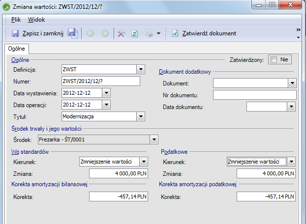 Zmiany wartości środków trwałych Zmiana wartości Zmiana wartości i ilości Odpis aktualizujący Zmiana wartości Zwiększenie wartości, Zmniejszenie wartości.