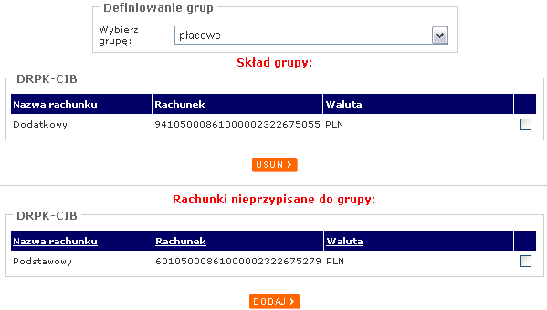 Po wejściu do modułu ukazuje się lista rachunków, które nie są przypisane do Ŝadnej z grup.