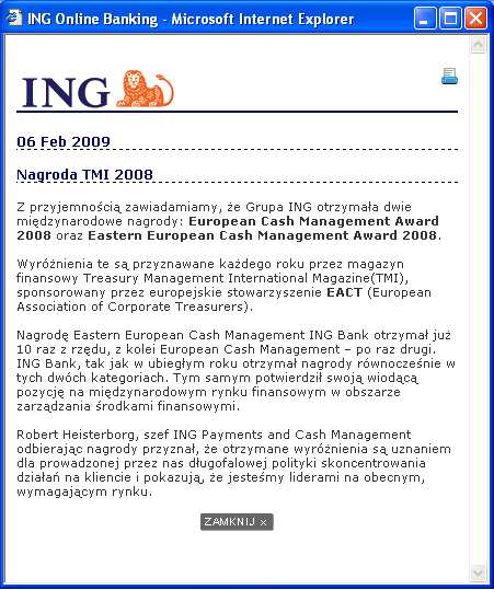 8 Aktualności Aktualności to część Systemu, w której Bank prezentuje informacje waŝne dla uŝytkowników systemu.