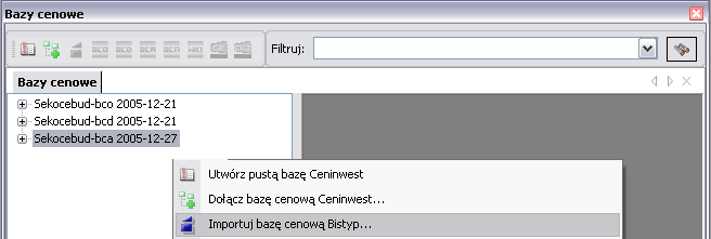 Współpraca z bazami cenowymi: 7.2 IMPORTOWANIE BAZ CENOWYCH BISTYPU: Do programu Ceninwest można zaimportować następujące wydawnictwa Bistyp: 1.