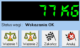 następujące komunikaty: Wskazania OK waga działa prawidłowo, wskazania są stabilne, Tryb Netto waga przełączona w tryb Netto, należy wyzerować wagę, Wskazania NIESTABILNE wskazania wagi zmieniają