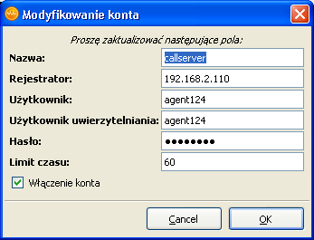 Następnie przechodzimy w menu do zakładki konta i tam konfigurujemy konto. Uwaga nazwa użytkownika na każdym stanowisku będzie inna skorelowana z adresem IP komputera.