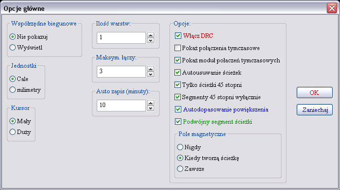 Rys. 59 Rys. 60 W programie PCBnew dostępne są różne ustawienia. W oknie pokazanym na Rys.