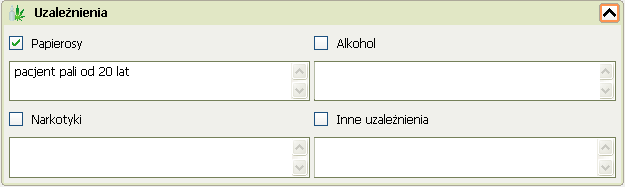 Zakładka Wywiad środowiskowy zawiera informacje na temat sytuacji środowiskowej pacjenta. Możesz uzupełnić dane wpisując w pole edycyjne wnioski z przeprowadzonego wywiadu środowiskowego.