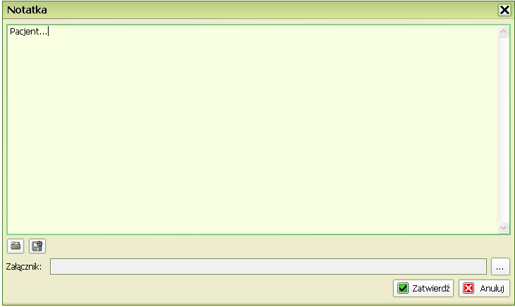 Po wpisanu komentarza można go zatwierdzić lub anulować Wpisane informacje są zachowywane w systemie więc jest do nich dostęp podczas kolejnego spotkania z chorym jak również podczas przeglądania