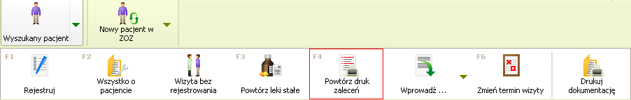 Powtórz druk zaleceń System umożliwia wydruk zaleceń z ostatniej wizyty pacjenta.