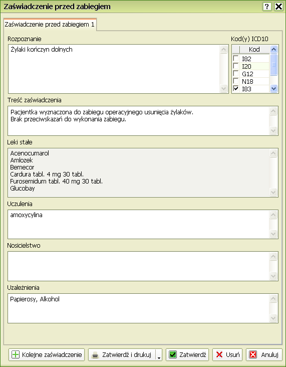 Lista kodów ICD10 zawiera rozpoznania z bieżącej wizyty - zacznij od zaznaczenia na niej właściwych jednostek chorobowych.