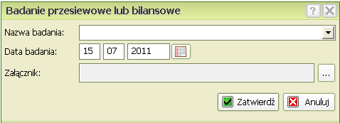 Badania bilansowe i przesiewowe Okno Badania bilansowe i przesiewowe umożliwia edycję listy badań przesiewowych i bilansowych pacjenta. Aby dodać do listy przeprowadzone badanie naciśnij.