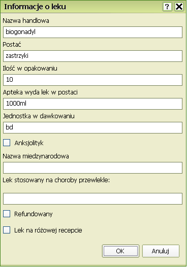 Po wybraniu z listy kliknij, aby umieścić lek na recepcie Okno Zarządzania prywatną bazą leków umożliwia również: Usunięcie leku z bazy Aby to zrobić kliknij System poprosi o potwierdzenie i