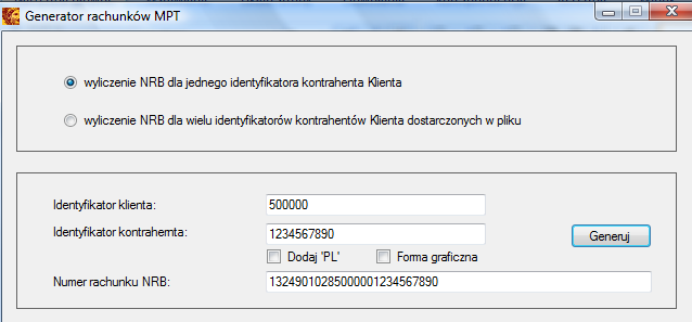 a następnie Identyfikator Kontrahenta zwykle tożsamy z numerem z systemu finansowo-księgowego Klienta lub dowolny ciąg cyfr jednoznacznie identyfikujący kontrahenta w systemach Klienta.