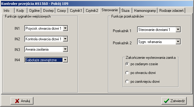 4. Parametry kontrolerów przejścia. NaleŜy z grupa klawiszy funkcyjnych, znajdującego się w centralnej - prawej części ekranu wybrać Parametry i przejść do zakładki Kody.