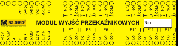 3.2. Moduł wyjść przekaźnikowych Rys. 10. Wymiary modułu wyjść przekaźnikowych centrali modularpag. Rys. 11. Płyta czołowa modułu wyjść przekaźnikowych centrali modularpag.