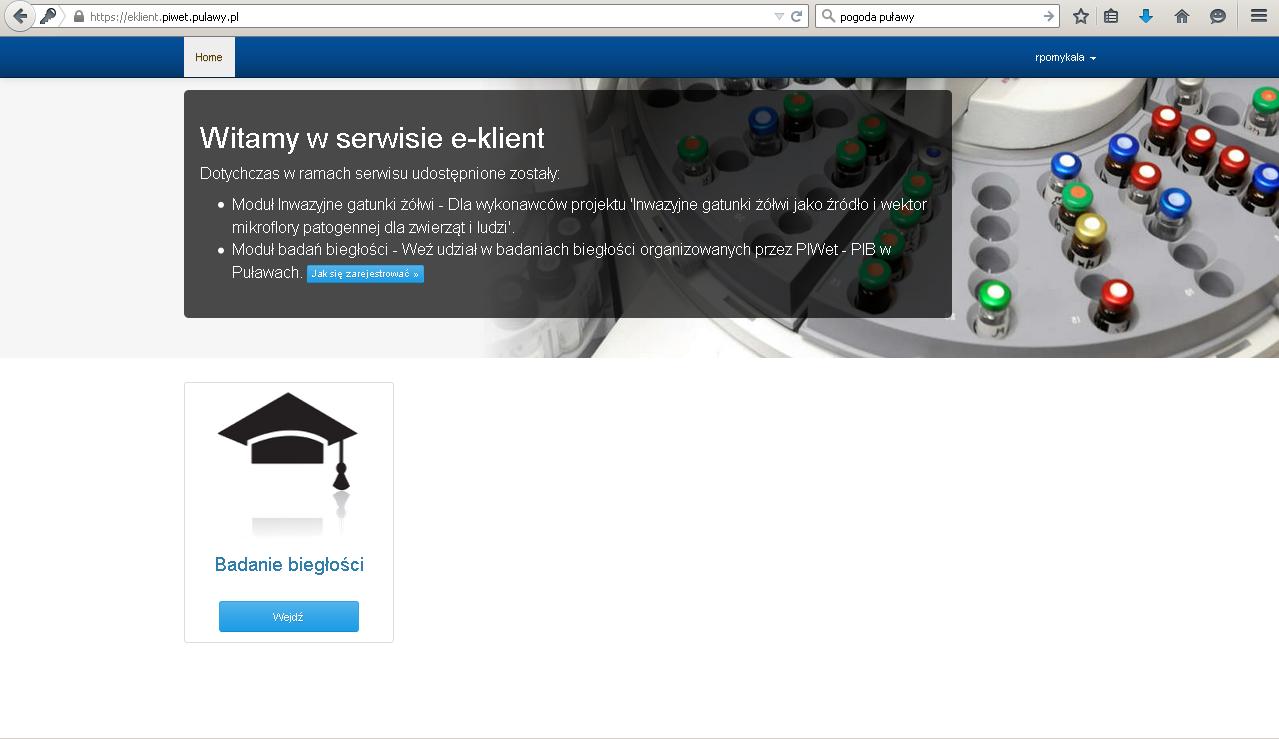 1. Celem raportowania wyników PT należy zalogować się do serwisu na stronie www.eklient.piwet.pulawy.