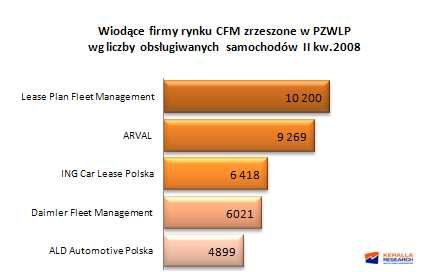 Wiodącymi firmami są w tym gronie Lease Plan Fleet Management, Arval, ING Car Lease Polska, Daimler Fleet Management oraz ALD Automotive Polska.