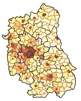 Mapa : Gęstość zaludnienia w Polsce według województw w r.