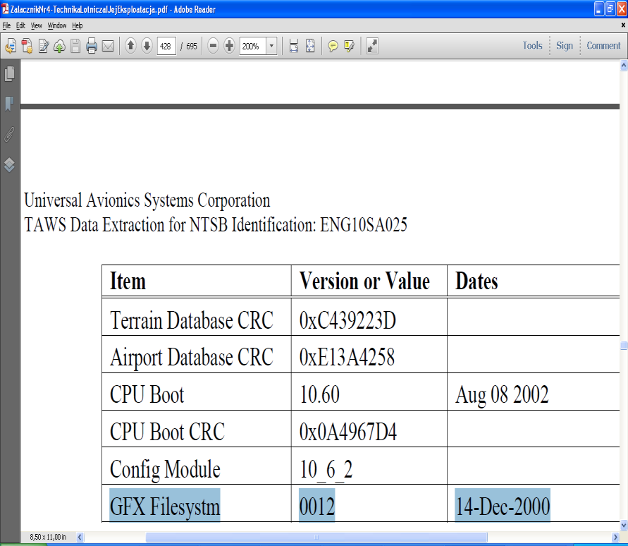 101, aczkolwiek podczas prac techników z UASC w maju 2010 znaleźć udało się GFX 14 Filesyst[e]m 0012