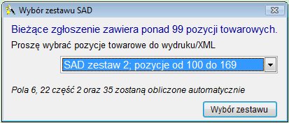 Na proces tworzenia zestawu SAD mają wpływ parametry opisane w rozdziale 3 (Konfiguracja i użytkownicy), oraz dane podawane bezpośrednio przed utworzeniem zestawu SAD.