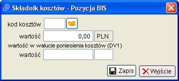 Ponieważ na potrzeby deklaracji DV1 konieczne jest wykazywanie kosztów w walucie ich faktycznego powstania, należy podać ich wartość i walutę w polu wartość w walucie poniesienia kosztów DV1.