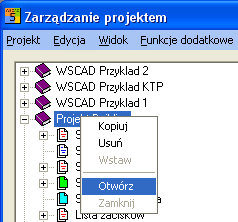 Otwieramy projekt w menu 'Plik Zarządzanie projektem'.