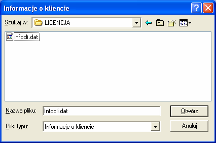 1. Instalacja licencji klienta Dla kaŝdego klienta SOiD oddzielnie generuje pliki z licencją uŝytkowania oprogramowania WINPROD z takimi danymi jak data waŝność licencji, podstawowe dane klienta oraz