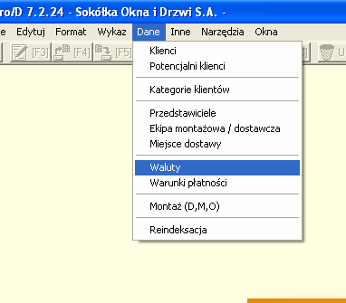 5. Inne opcje Menu Narzędzia Opcja : hasło słuŝy do zmiany hasła dla danego uŝytkownika po podaniu starego hasła Opcja : Inny uŝytkownik słuŝy do przełączania się pomiędzy róŝnymi uŝytkownikami firmy