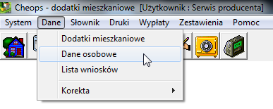 CHEOPS dodatki mieszkaniowe v.6 8. DANE OSOBOWE W tym oknie gromadzone są dane osobowe wszystkich osób jakie pojawią się w programie.