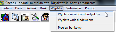 13. LISTY WYPŁAT W celu przygotowania listy wypłat wybieramy z menu głównego pozycję WYPŁATY WYPŁATA ZARZĄDCOM BUDYNKÓW lub