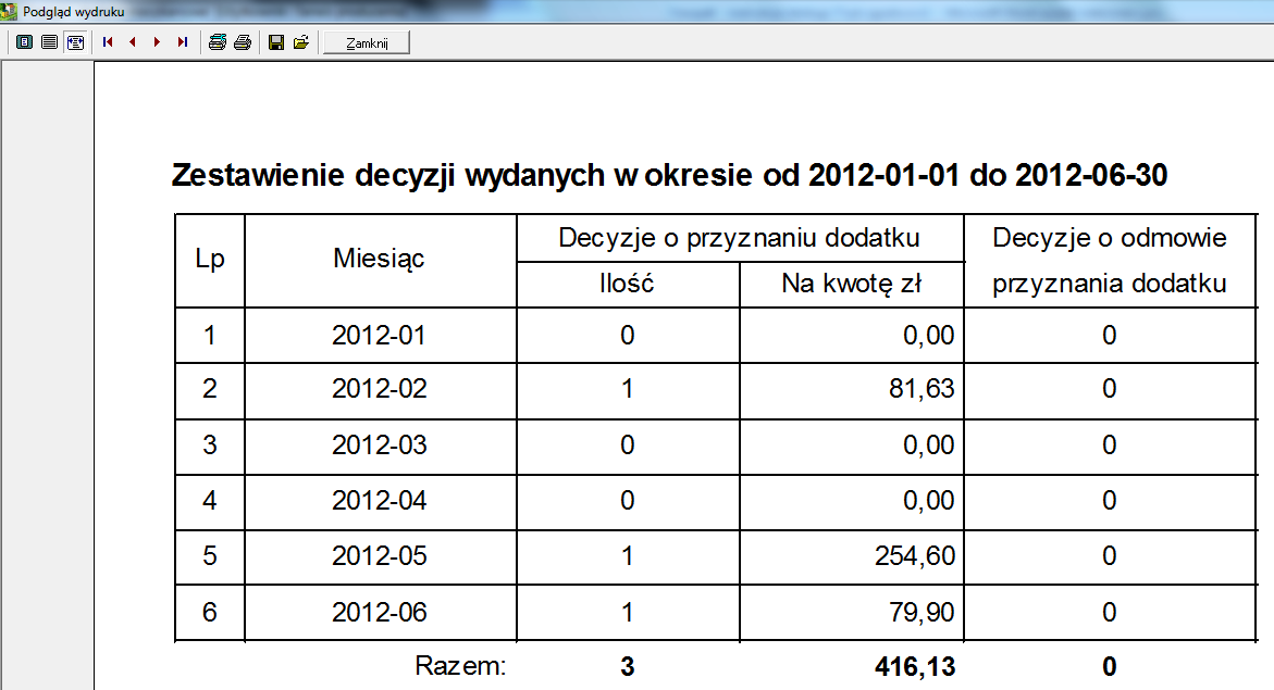 14C. ZESTAWIENIE WYDANYCH DECYZJI Pozwala na przygotowanie wydruku ilości wystawionych decyzji, lub ilości aktualnie obowiązujących decyzji Po wybraniu opcji ZESTAWIENIE