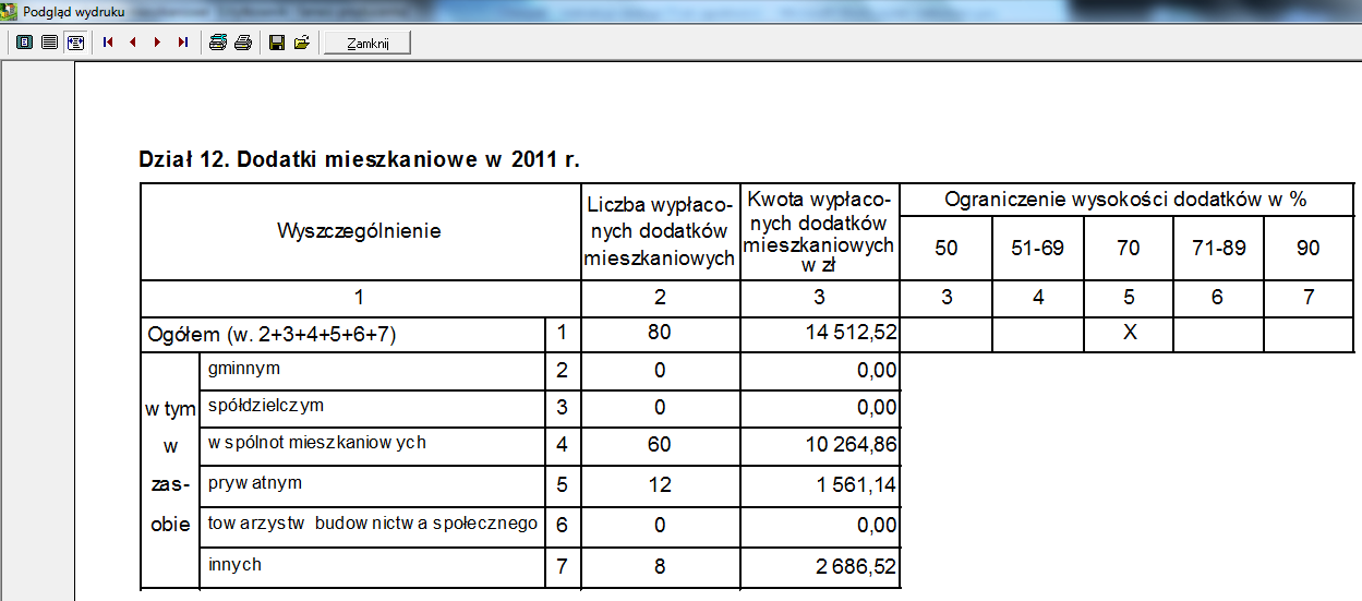 15. SPRAWOZDANIE GMINY DZIAŁ 12 (SG-01) Po wybraniu tej opcji na ekranie pojawi się okno: W tym miejscu użytkownik będzie miał możliwość określenia za jaki rok nalicza sprawozdanie oraz (ewentualnie)