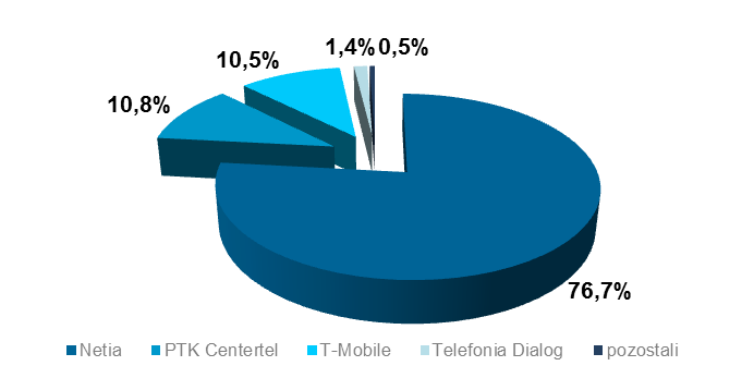 Podobna sytuacja miała miejsce w przypadku BSA. Blisko 77% udziałów w liczbie łączy tego typu posiadał ten operator.