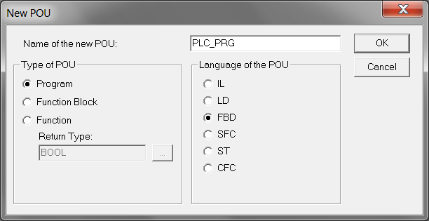 W celu utworzenia nowego projektu wybrać opcję File/New z menu głównego okna programu CoDeSys (rysunek xxx).