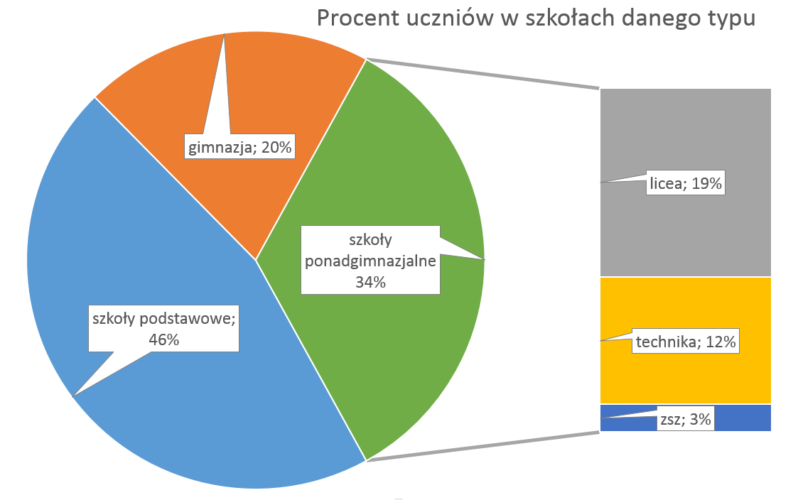 Rodzaje i wielkość Naszych szkół Dwie trzecie Naszych szkół to szkoły samorządowe (prowadzone przez Miasto Kraków). Aż 85% uczniów Naszych szkół uczy się w szkołach samorządowych.