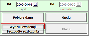 Natomiast po wciśnięciu przycisku Szczegóły ewidencji możliwe jest wygenerowanie raportu