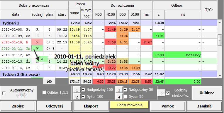 S t r o n a 7 Aby na ewidencji dniem wolnym od pracy zawsze była sobota, wystarczy wybrać sobotę w polu Dzień