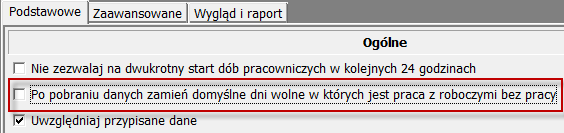 W opcjach ewidencji należy odznaczyć następujące ustawienie: Po dokonaniu zmian w ogólnych ustawieniach sposobu