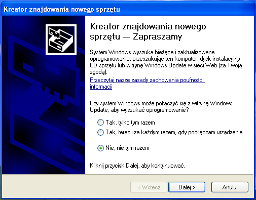 6. Kreator automatycznie wykryje sterowniki na płycie CD i zainstaluje je na komputerze. 7.