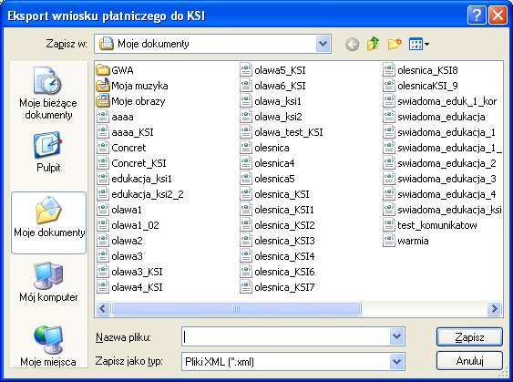 W tym celu naleŝy kliknąć w część Zapisz do KSI - wówczas zostaniemy poinformowani, Ŝe: Eksport do KSI nie jest funkcjonalnością dedykowaną dla beneficjentów.