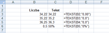 WARTOŚĆ(tekst) Funkcja WARTOŚĆ zamienia ciąg tekstowy w liczbę.