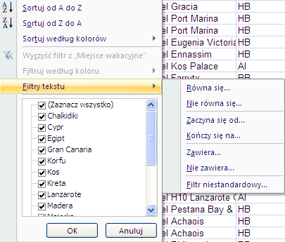 Aby sprawdzić terminy wycieczek na Korfu wystarczy uruchomić rozwijane menu w kolumnie MIEJSCE WAKACYJNE, kliknąć opcję Zaznacz wszystko by usunąć zaznaczenia ze wszystkich elementów listy, a