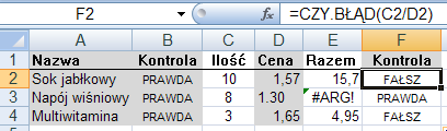 Ważnym elementem przy budowie modeli w arkuszu jest kontrola błędów i zawartości arkusza. Przykładami takich funkcji są: CZY.TEKST(argument) CZY.LICZBA(argument) CZY.BŁĄD(argument) Funkcje CZY.
