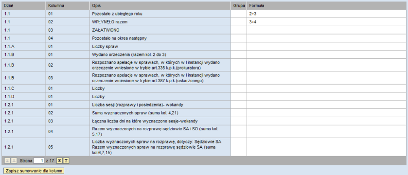 Każda formuła sumowania dotyczy tylko jednego działu formularza. Rys.
