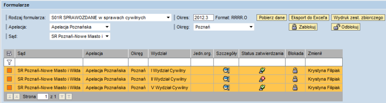 Aplikacja w przypadku zestawień zbiorczych sumuje wszystkie dane z zaznaczonych formularzy i sumaryczne dane prezentuje w formie dokumentu akceptowanego przez program Word.