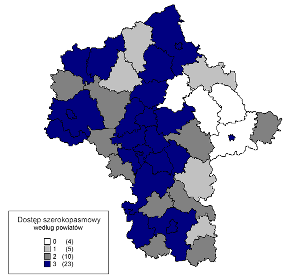 7.4. PODSUMOWANIE Porównując prezentowane dane ze wskaźnikiem potencjału e Rozwoju należy stwierdzić, że najwyższy poziom tego wskaźnika pokrywa się w większości przypadków z obszarami gdzie dostęp