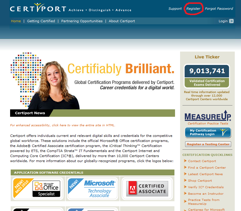 1) Proszę wejść na stronę www.certiport.