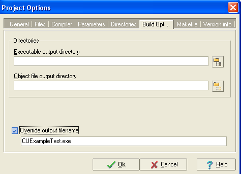 Zakładka Build options W celu zmiany domyślnego pliku wykonywalnego w projekcie na inny zdefiniowany przez użytkownika