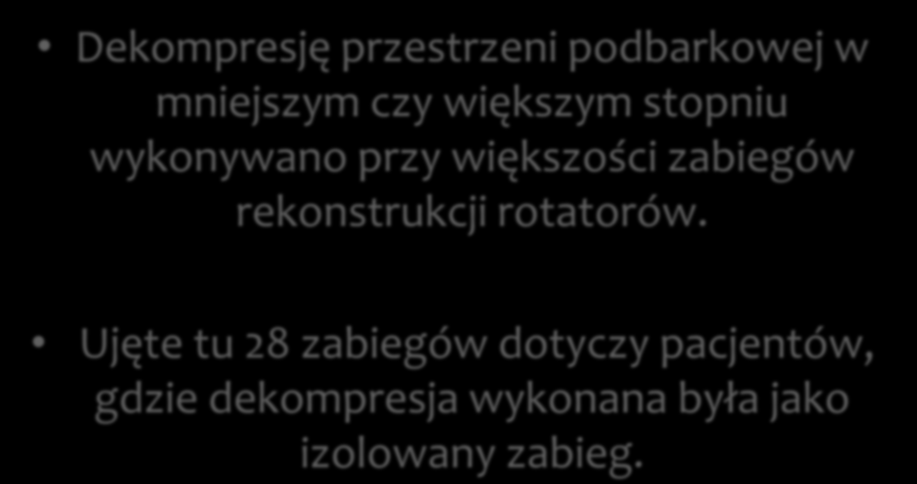 Dekompresję przestrzeni podbarkowej w mniejszym czy większym stopniu wykonywano przy większości zabiegów