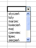 LISTA WARTOŚCI DO WYBORU Jeśli wypełniając arkusz danymi wpisujemy wielokrotnie informacje (np.: dni tygodnia, miesiące) można zastosowad sprawdzanie poprawności przy pomocy opcji Lista.
