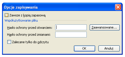 OCHRONA DOKUMENTU OCHRONA ARKUSZA, OCHRONA SKOROSZYTU, SZYFROWANIE DOKUMENTU; W pakiecie Microsoft Office można za pomocą haseł chronid dokumenty programu Microsoft Office Word, skoroszyty programu