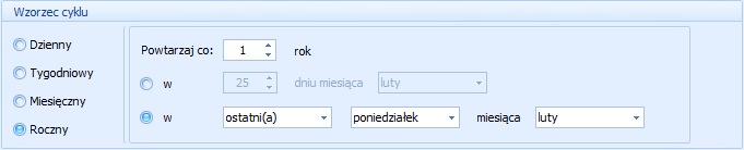 W trybie tygodniowym będzie możliwość wskazania, co ile tygodni (max. 999) ma być powtarzane dane zadanie.