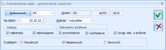 potwierdzenie salda. Przy próbie zapisania takiego zmienionego formularza bez ponownego przeliczenia pojawi się komunikat Nie można zapisać nieprzeliczonego potwierdzenia salda.